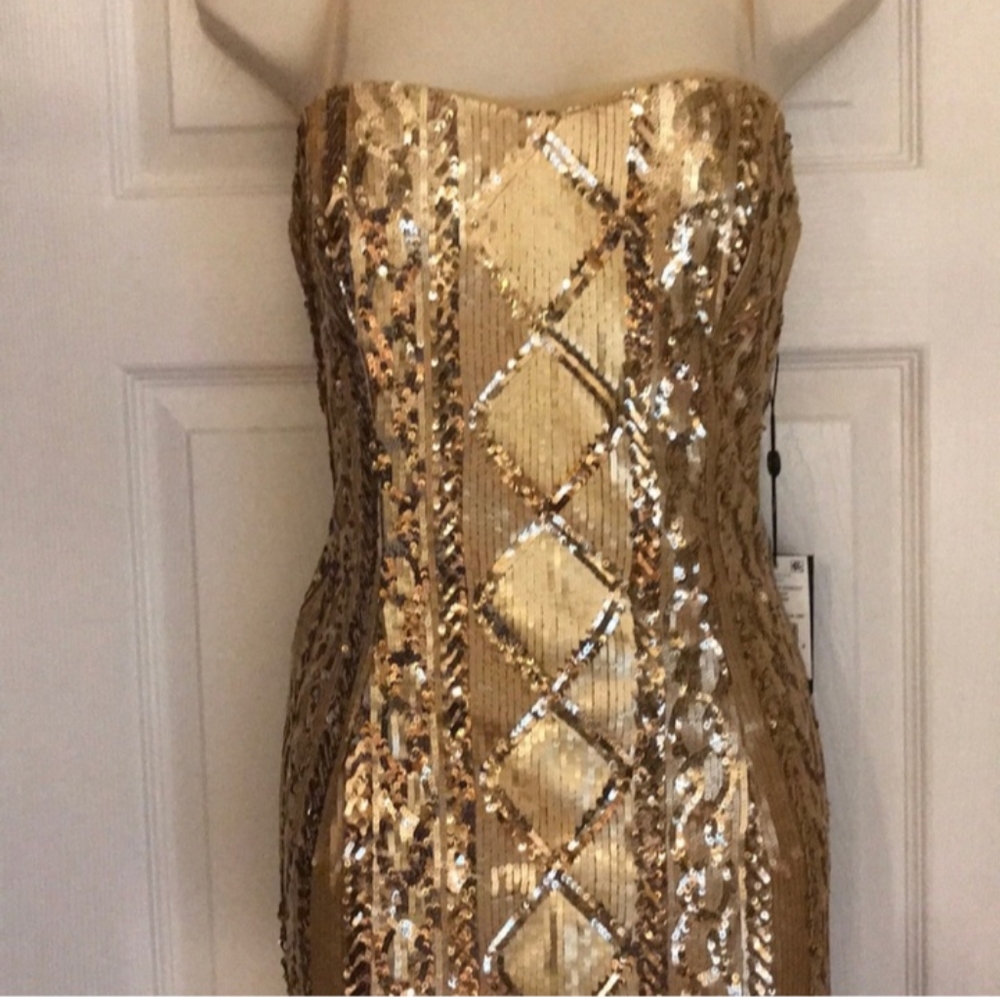 Adrianna Papell Gold Sequin Gown Size 6